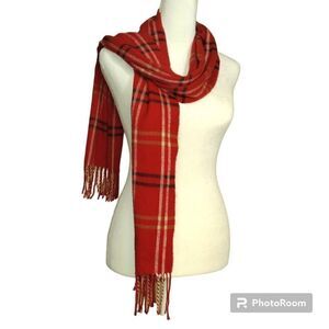Cejon Red Plaid Fringed Scarf Made in Italy